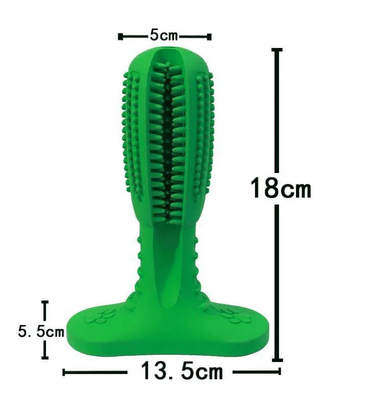 Bite resistant rubber dog toothbrush molar toy in green, blue, and orange colours