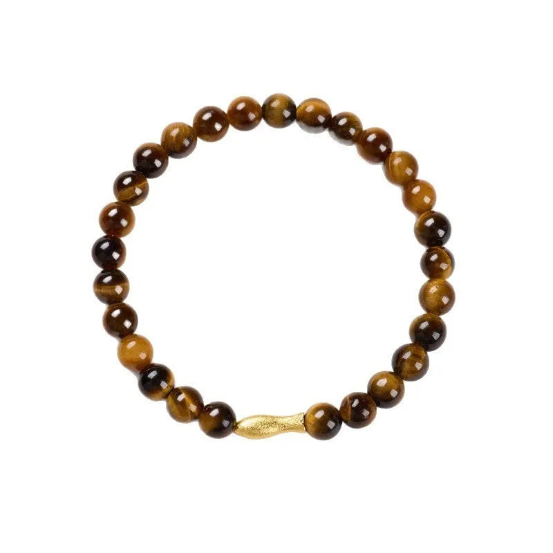 Handmade tigereye beaded bracelet with small fish pendant, natural stone beads, multiple colour options including golden tiger eye