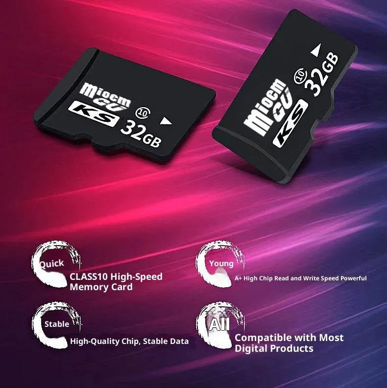 32GB C10 high-speed black TF memory card with 15x11x1mm dimensions