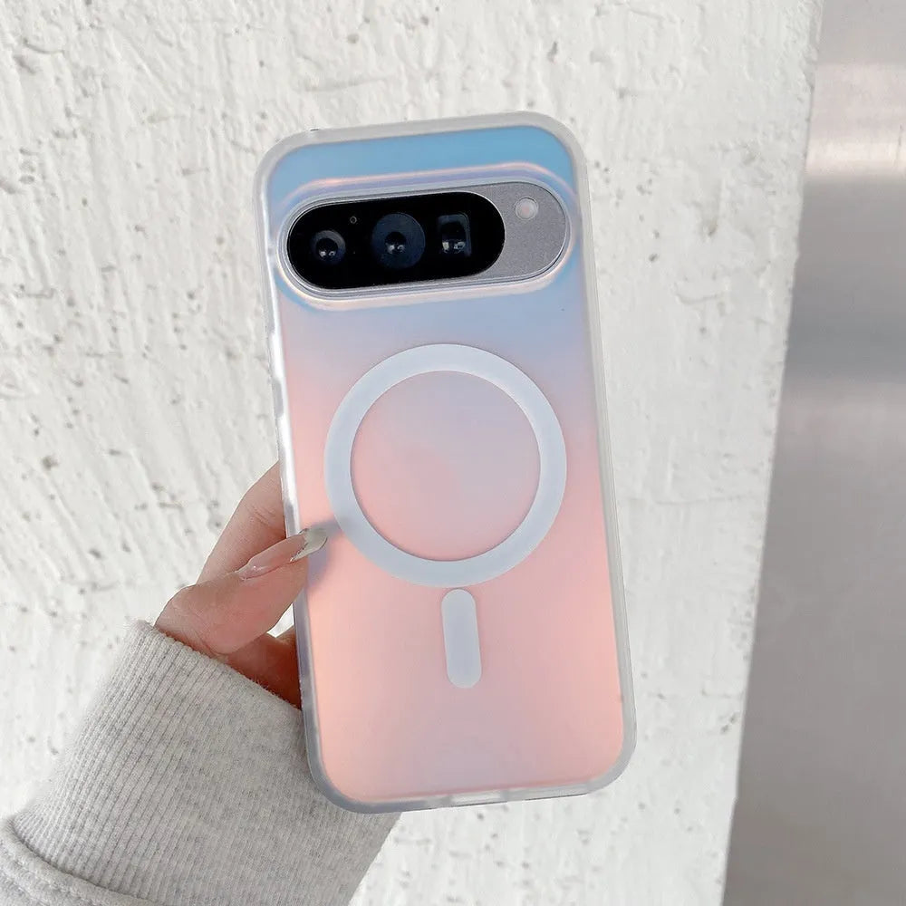 Frosted magnetic phone case with laser colour changing finish for Google phone model