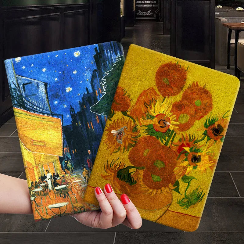 Handmade liquid silicone iPad flip case in apricot flower design showing flip cover and compatibility with multiple iPad models