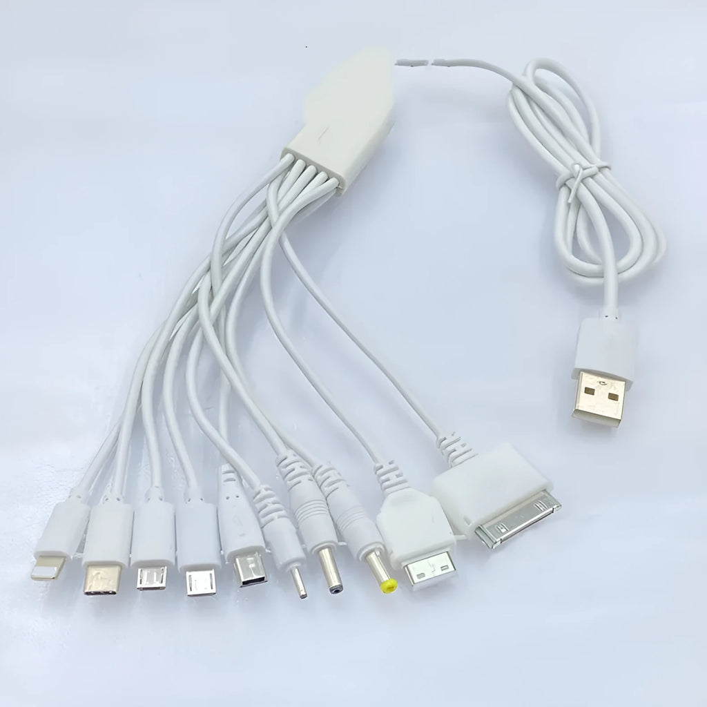 Four-in-one 120cm USB charging cable with Type C, Micro USB, Mini USB, and Nokia 2.0 connectors
