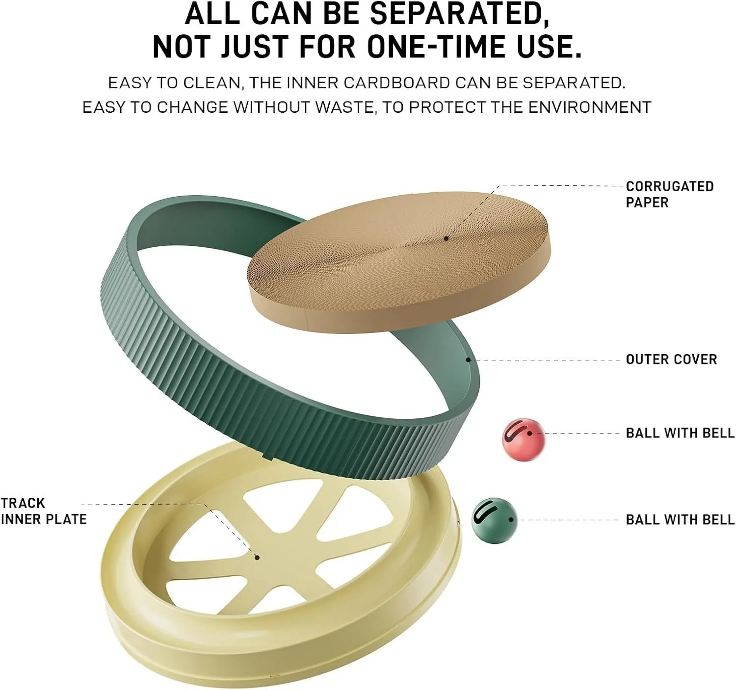 Large circular cat scratching board with bell balls and replaceable cardboard core