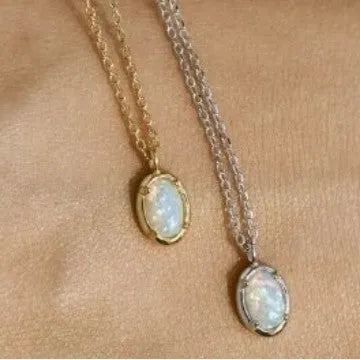 S925 sterling silver oval pendant necklace with jelly opal gemstone in gold or white gold plating