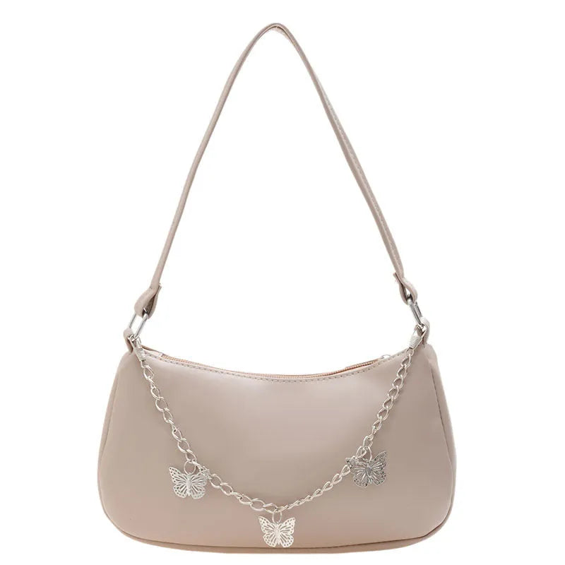 Retro butterfly chain underarm bag in PU leather with internal organisation compartments