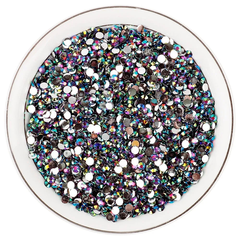 Plastic resin flat magic colour nail rhinestones in multiple colours and sizes for craft decoration