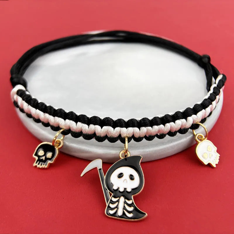 Halloween hand-woven pet collar decoration with geometric pattern and zinc alloy buckle for collars 15-38cm