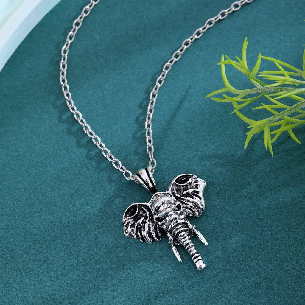Elephant god pendant necklace in silver and black with stainless steel chain