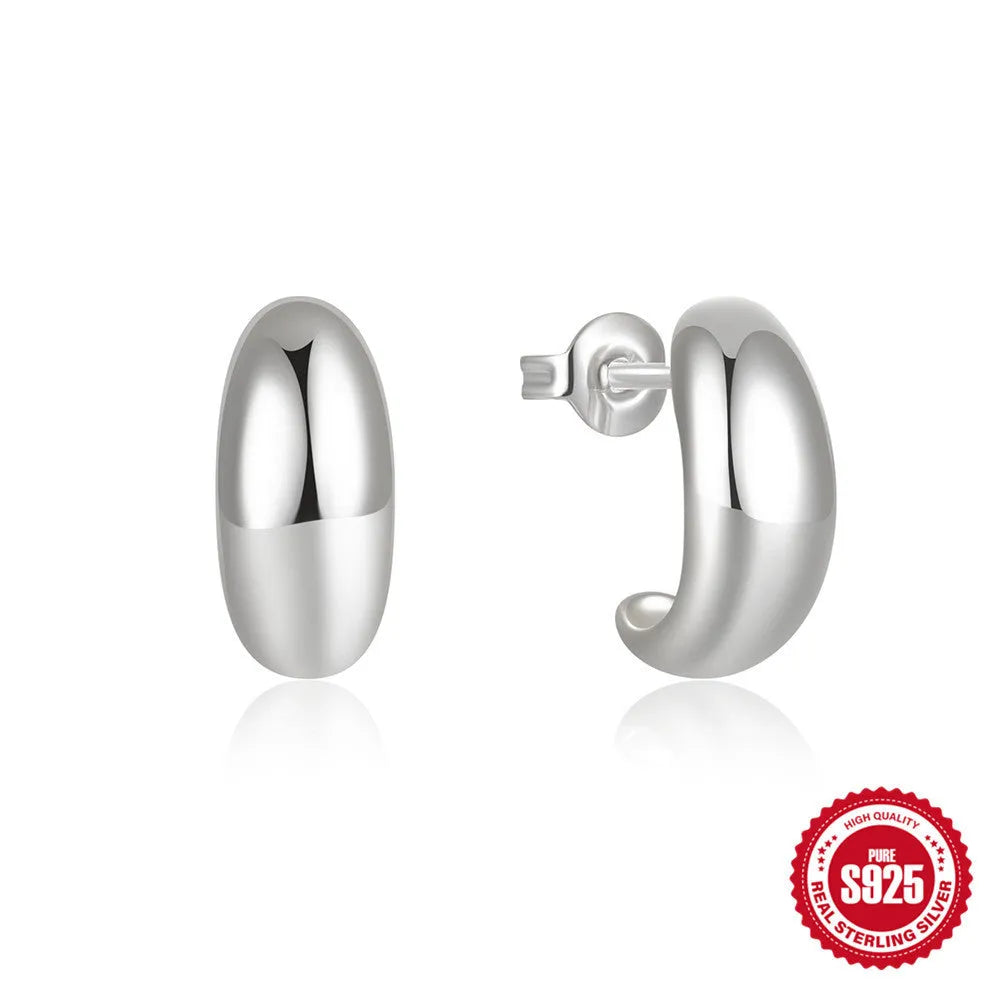 925 sterling silver C-shaped ringstud earrings with electroplated gold finish geometric stud design