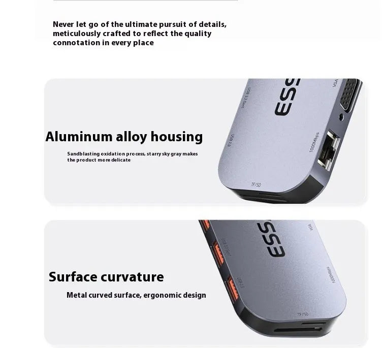 11-in-1 USB-C expansion dock hub with Gigabit Ethernet port and 20cm cable