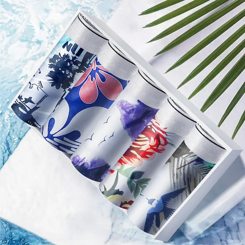 Men's plus-size personalised boxers in Ice Silk polyester fabric with mid-waist design