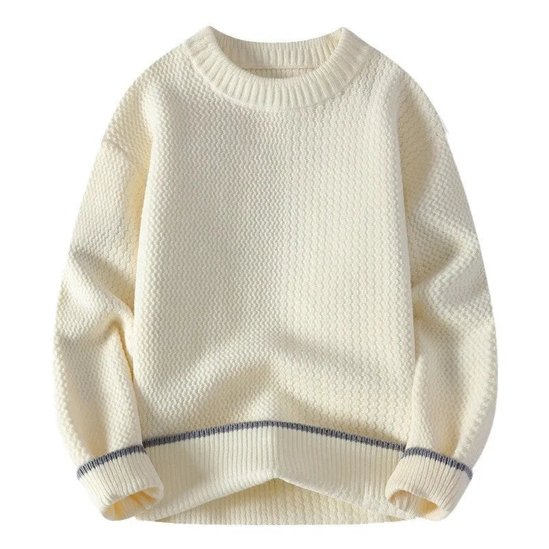 Grey loose fit men's long sleeve pullover sweater for casual autumn wear
