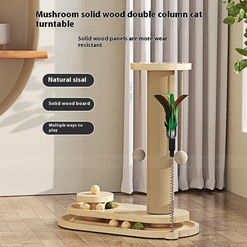 Solid wood cat scratching post with turntable in various colour and style options
