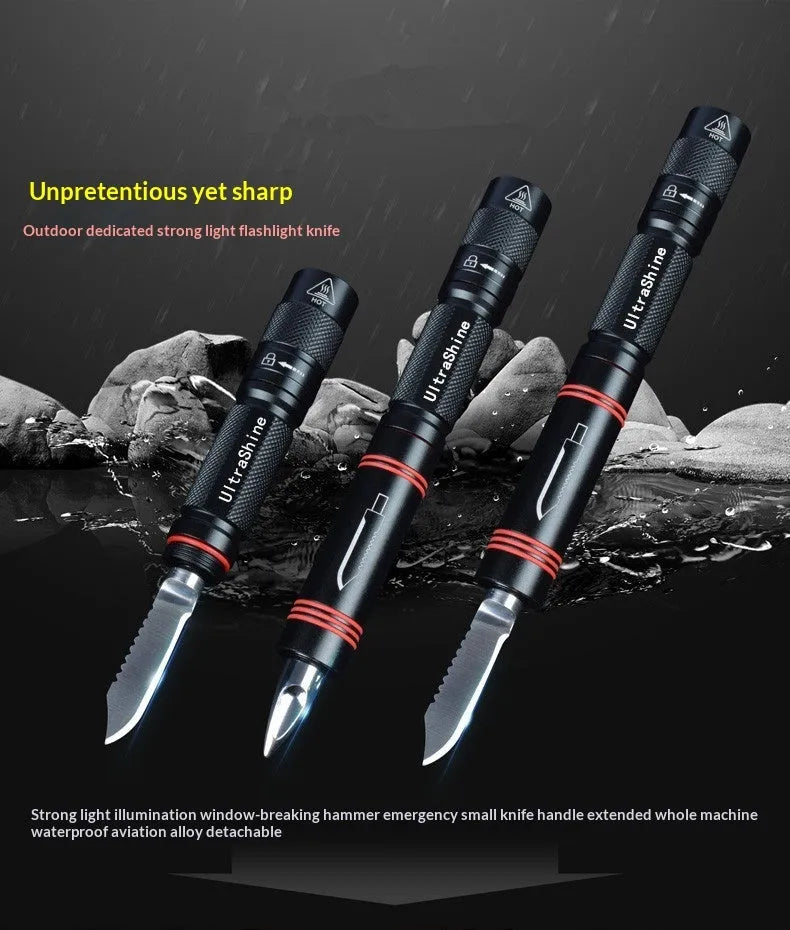 Q5 outdoor strong flashlight with safety hammer black aluminium alloy 6800mAh