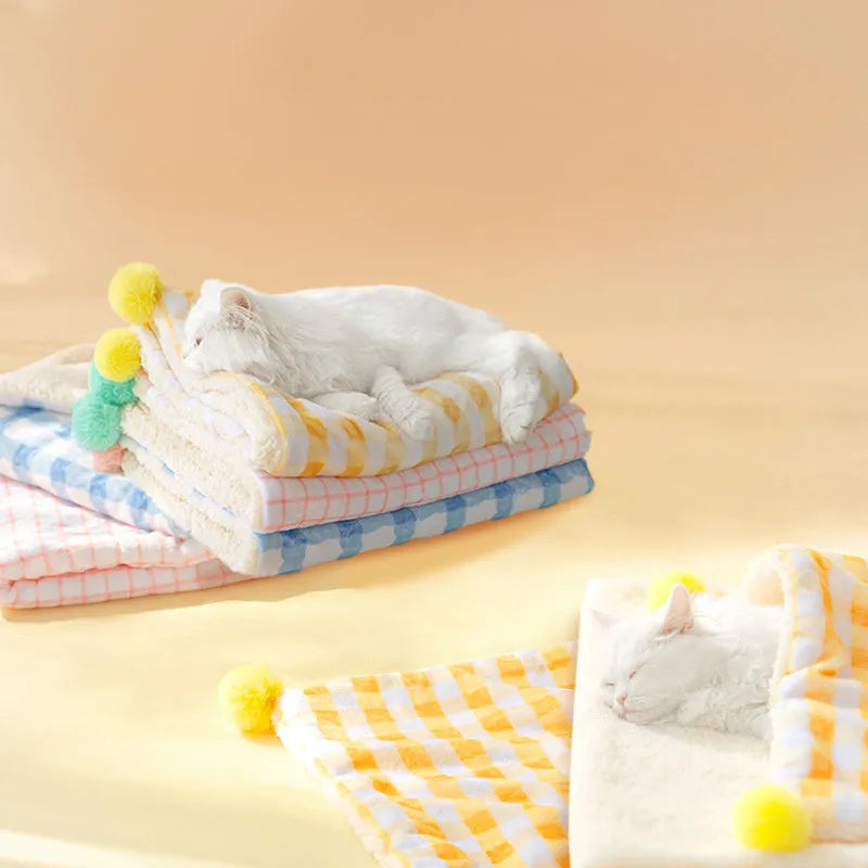 Soft blue coral fleece pet blanket for dog or cat bed.