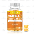 Bottle of 60 DHA algae oil gummies with custom label, plant-based omega-3 supplement