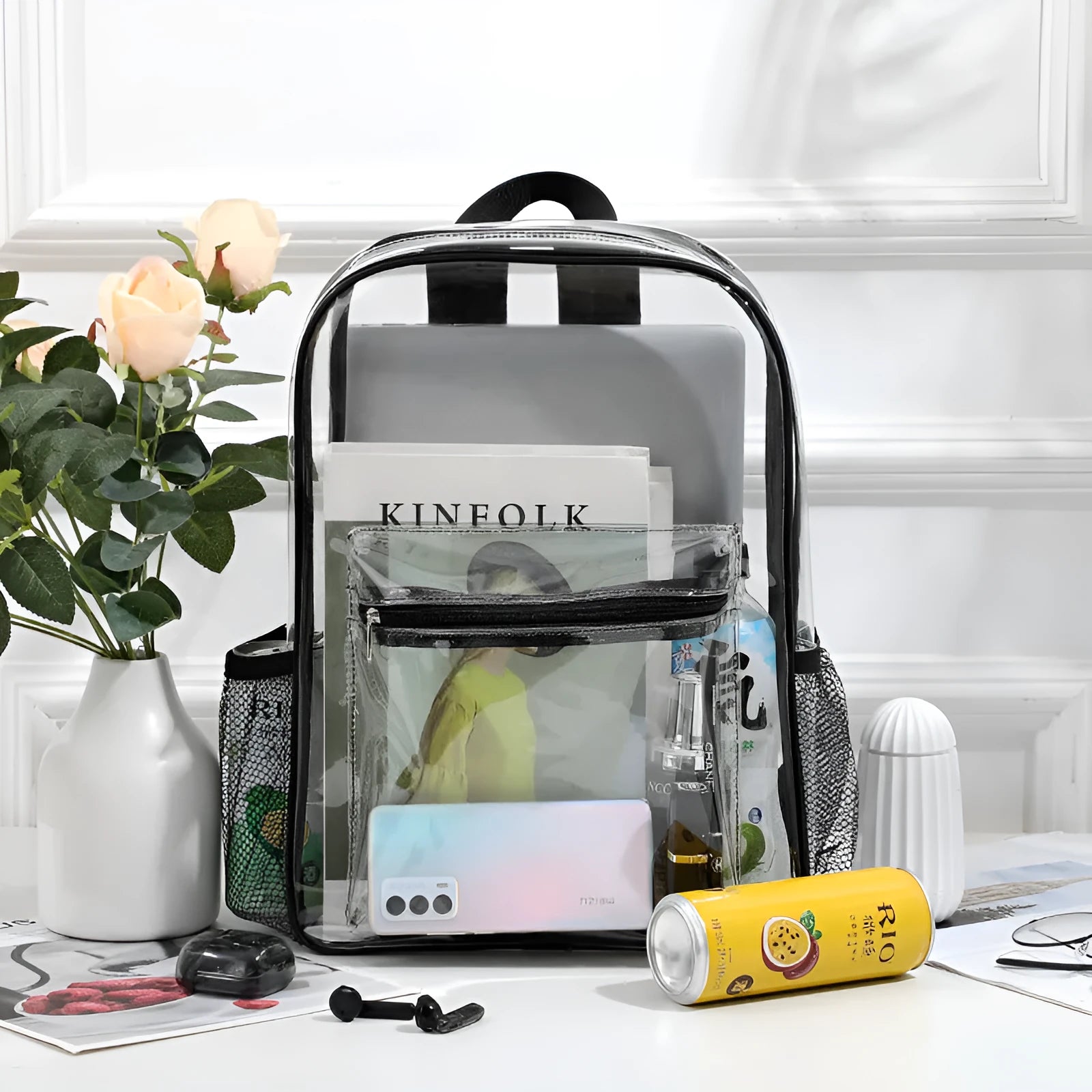 Transparent PVC large capacity outdoor travel backpack in various colour options