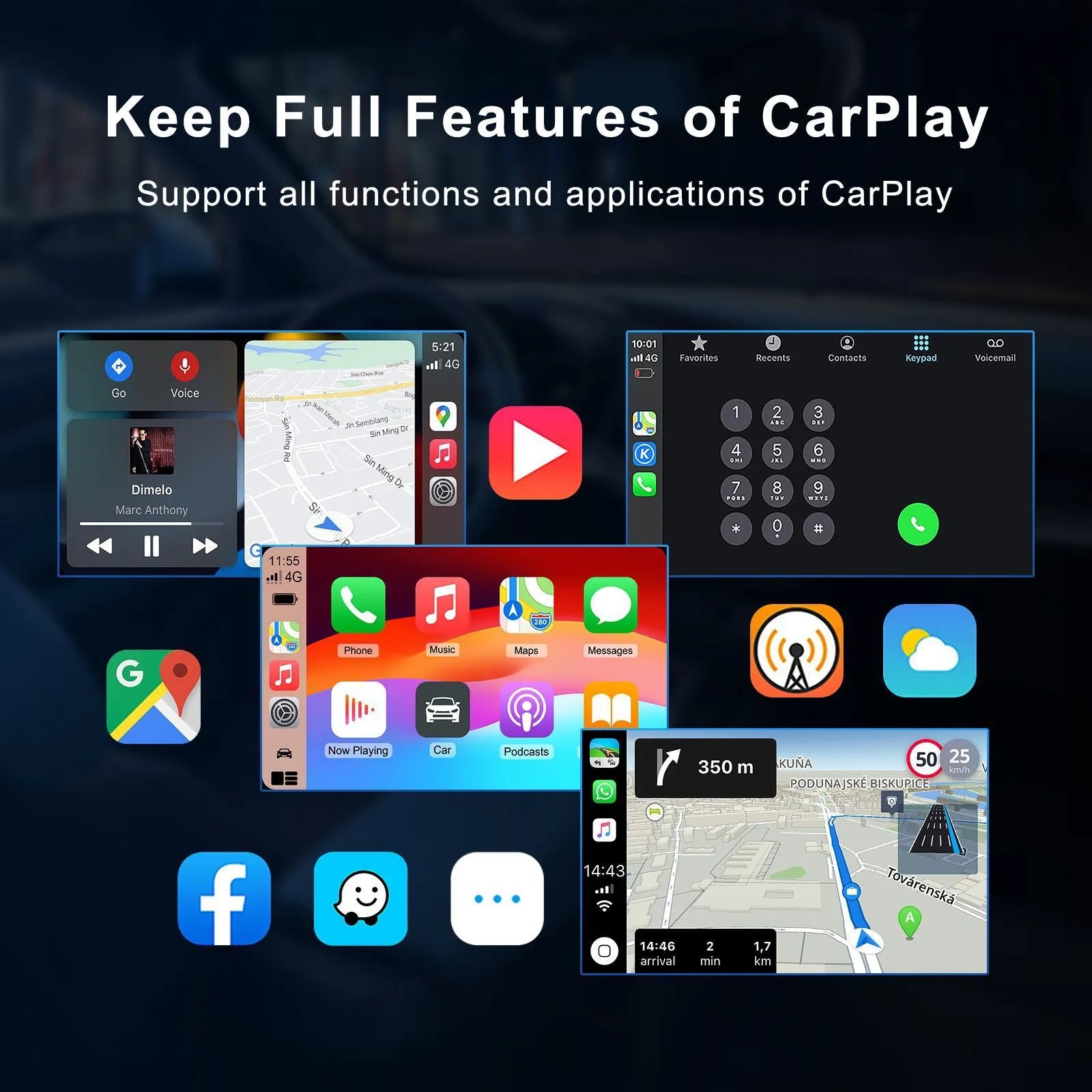 Wireless CarPlay upgrade module for wired factory systems, 40x20x12mm, ABS PC