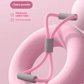Yoga four piece set showing leg beauty device, yoga ring, pedal puller, and figure eight tension rope for home workouts.