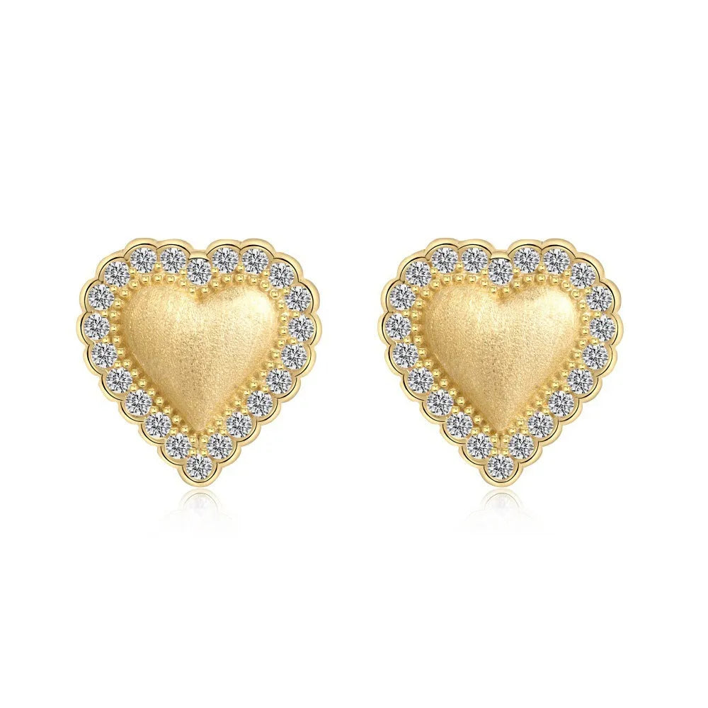 925 silver heart-shaped stud earrings 11.3x11.5mm white finish on ear