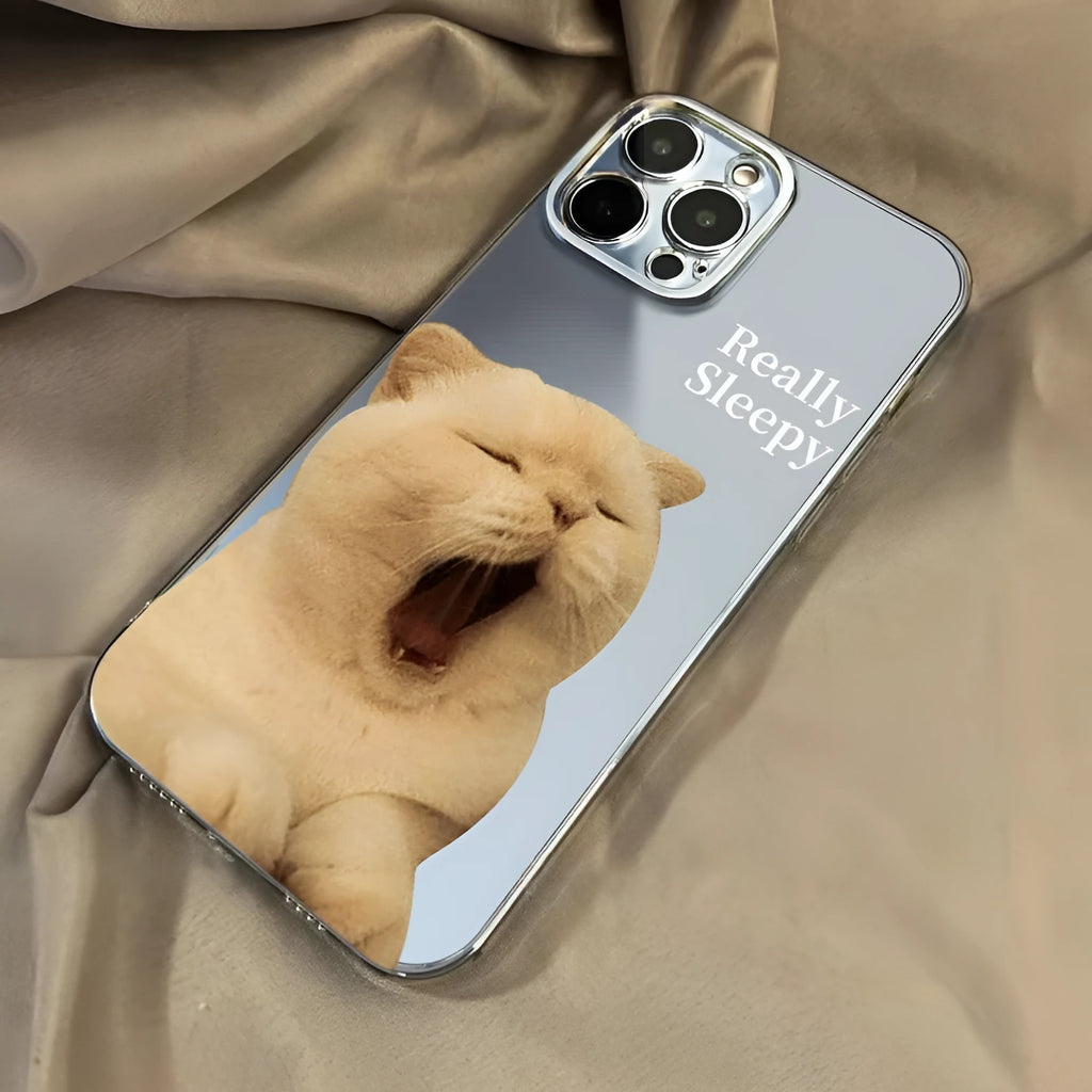 TPE phone case with yawn cat design, built-in fold-out bracket, black finish, compatible with iPhone models