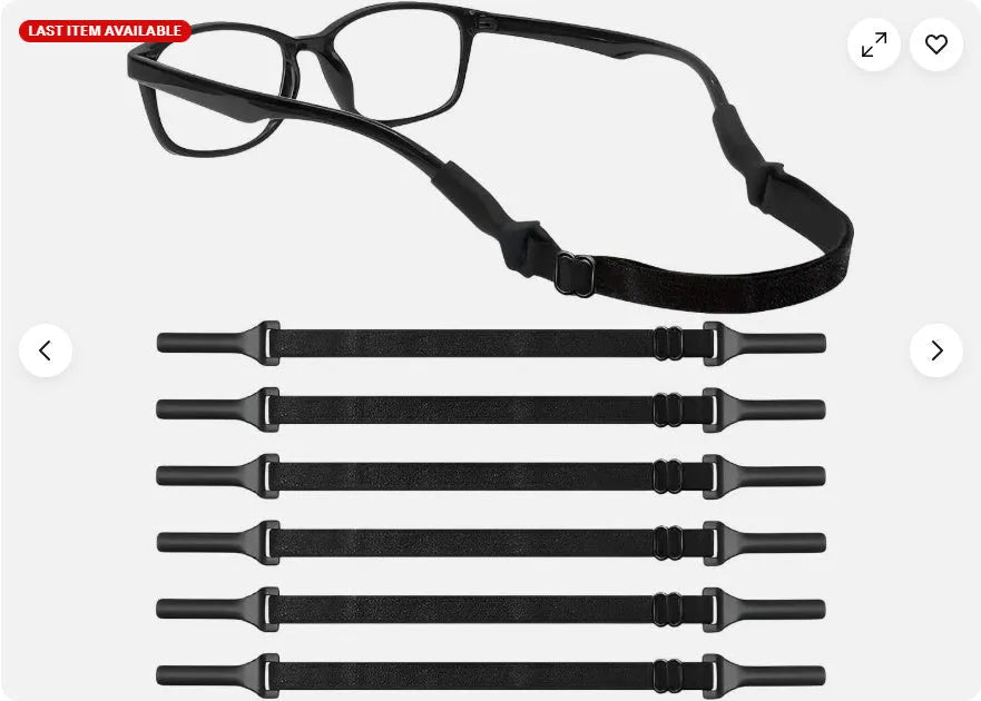 Black adjustable glasses cord with silicone earpiece tips for anti-slip eyewear retention