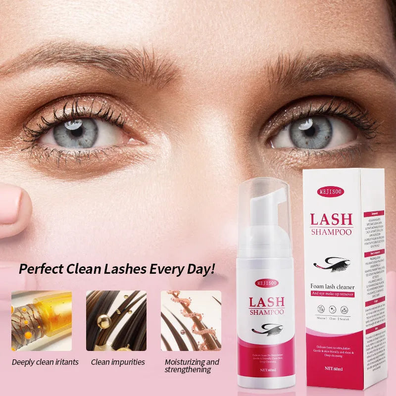 60ml lash shampoo mousse bottle for eyelash cleaning, 3.7cm by 13.5cm size.