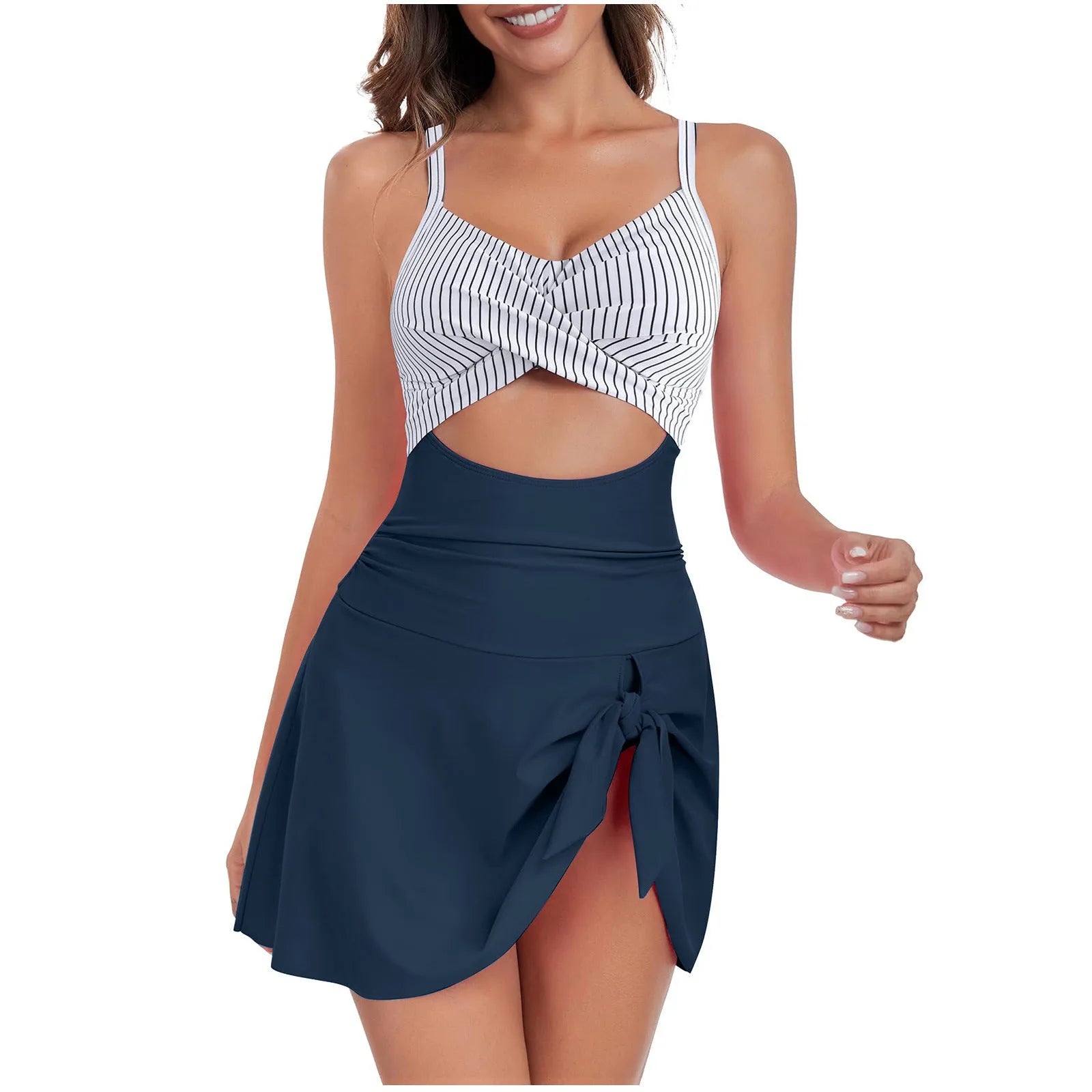 Solid colour one-piece swimsuit for swimming and wading sports in European and American sizing