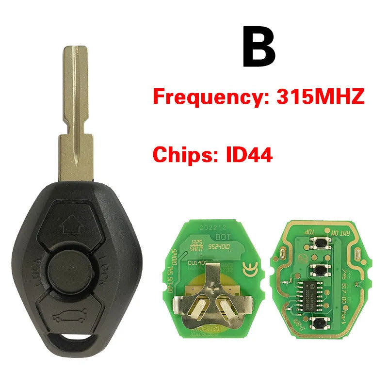 BMW 3 button remote key with straight metal HU58 blade for EWS system compatibility