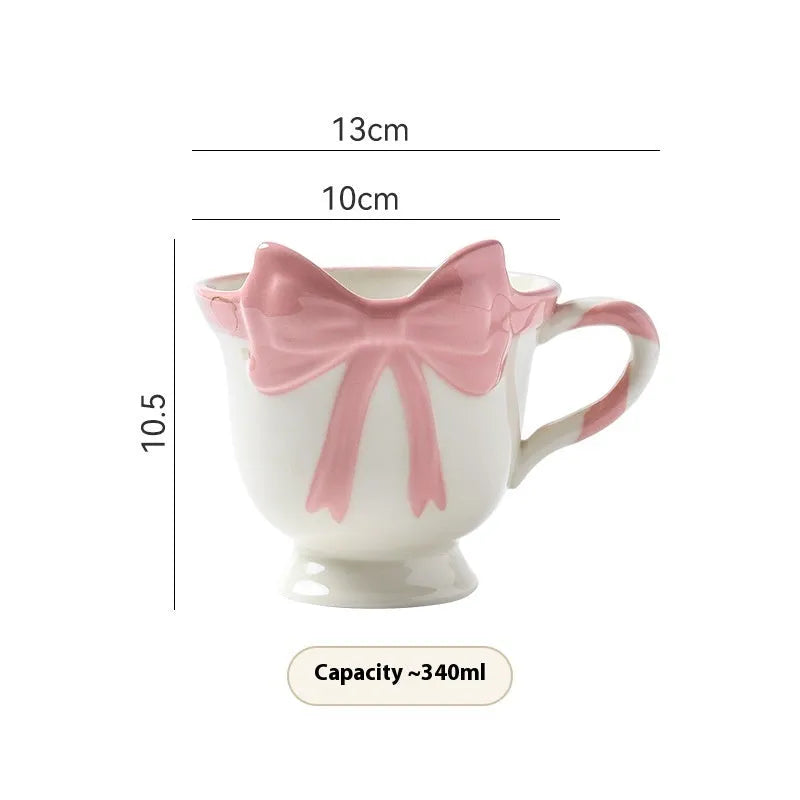 Original design ceramic heart bow mug in black pink or white powder colour with 301-400ml capacity
