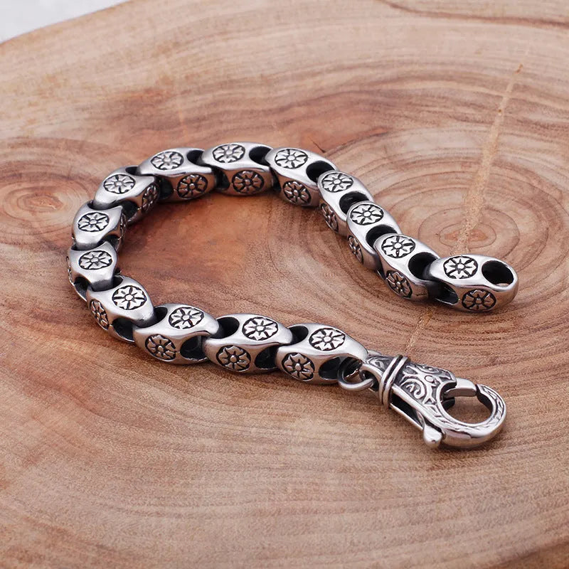 Men's titanium steel bracelet with flower cutout design in steel colour, single piece