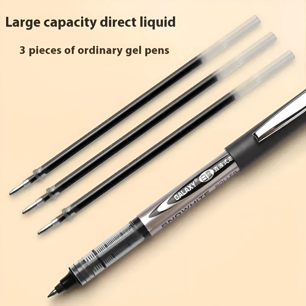 Plastic water-based quick-drying signature pen with 0.5mm fine tip, shown in a pack of 12.