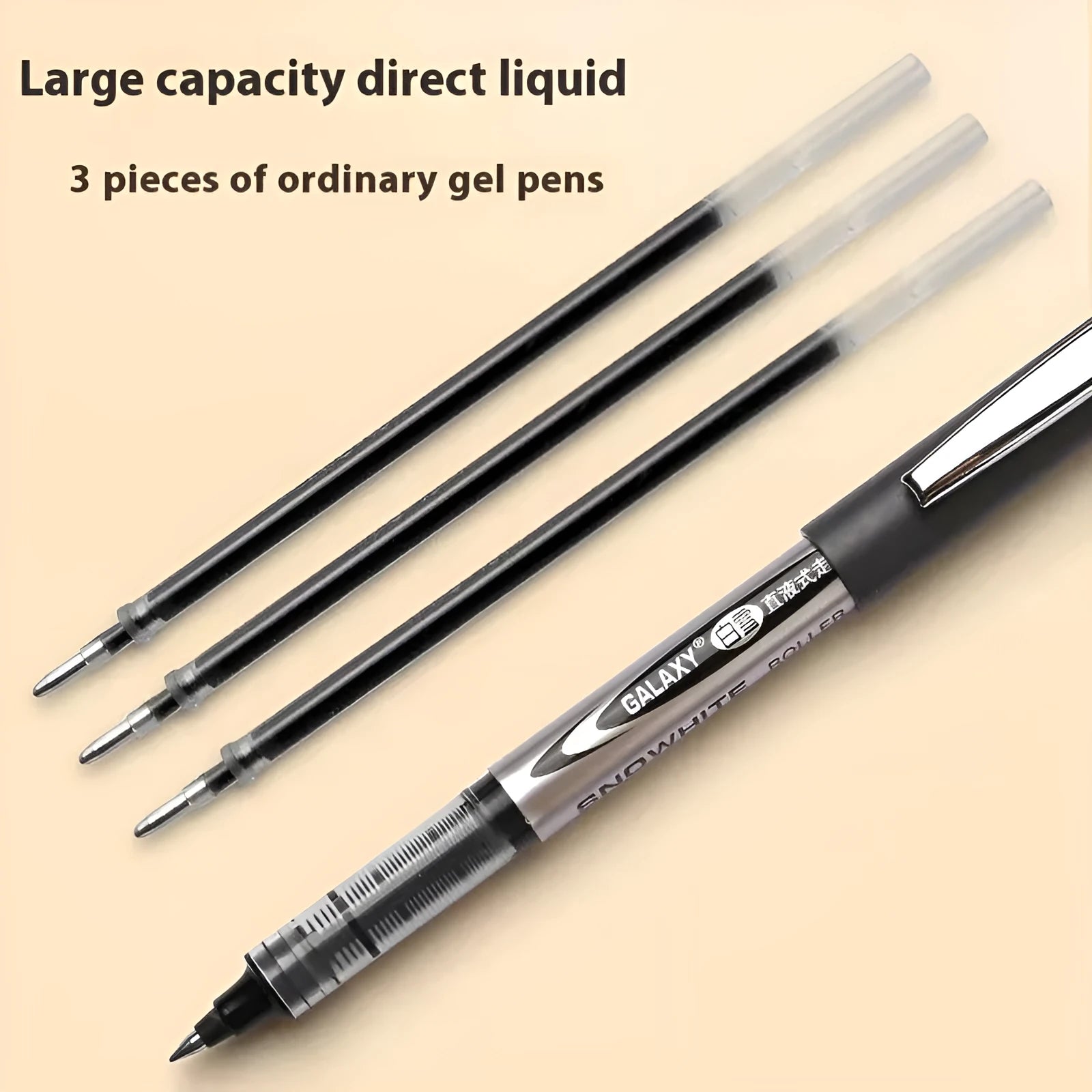 Plastic water-based quick-drying signature pen with 0.5mm fine tip, shown in a pack of 12.