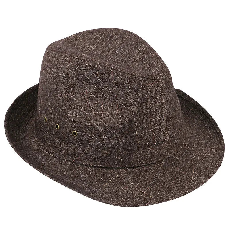 A classic brown fedora hat with a pinched crown and medium brim on a wooden table, showing its structured silhouette.