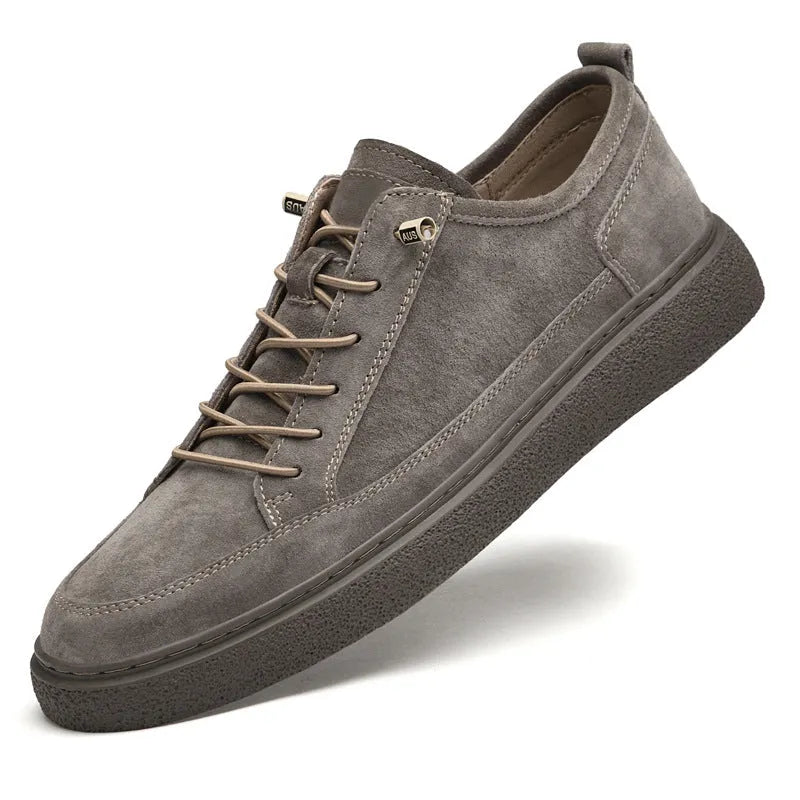 Men's high-top pigskin leather sneakers in khaki, sand or brown with flat heel and round toe, sizes 38-45