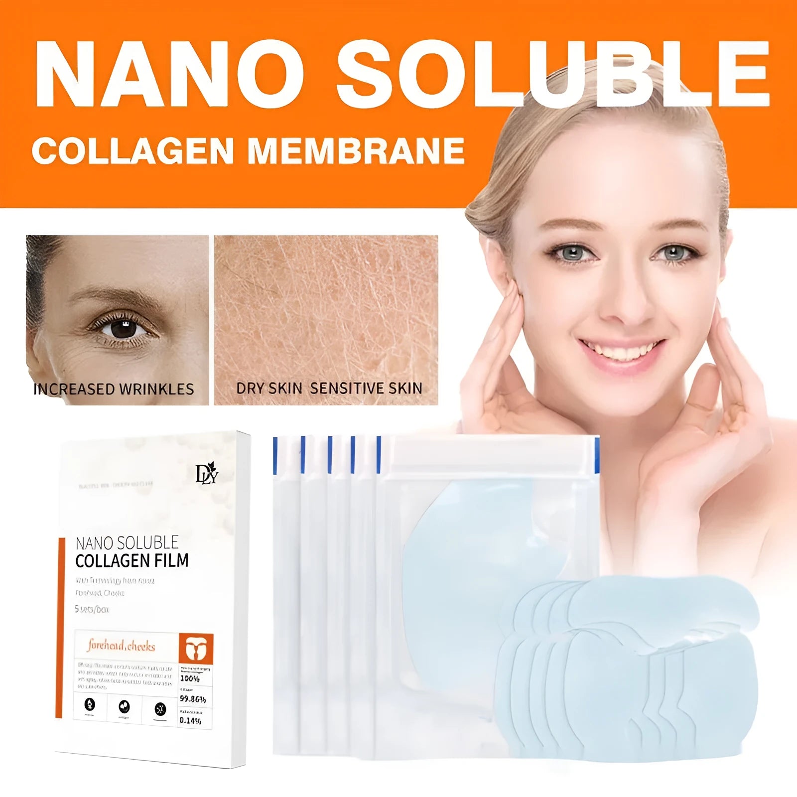 Hydrolyzed Collagen Mask Nano-instant Filling Tablets set with cheek, forehead, and neck patches 28ml