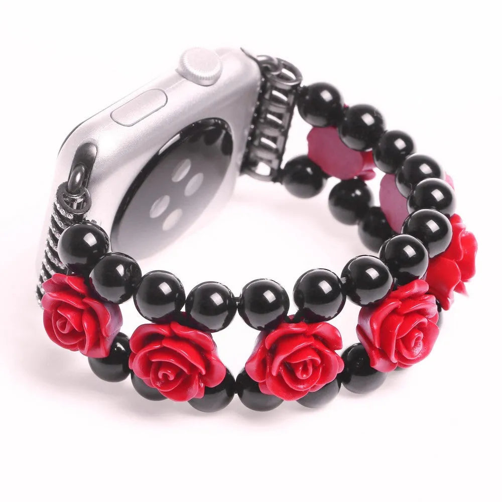 Black onyx carved watch band for Apple Watch 38/40mm and 42/44mm, jewellery style iWatch strap