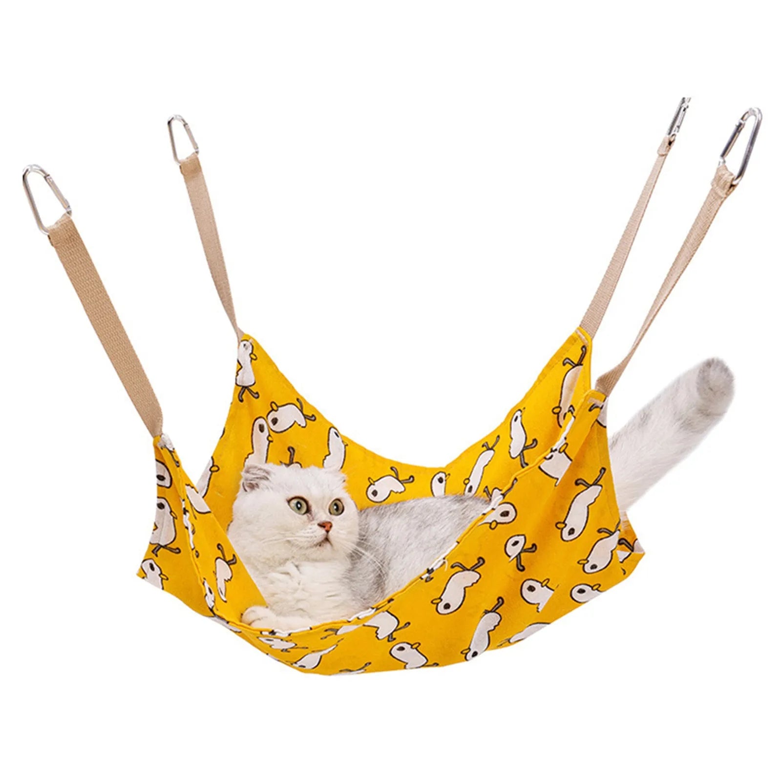 Cotton linen cat hammock bed measuring 47x47cm with hanging hook in multicolour design