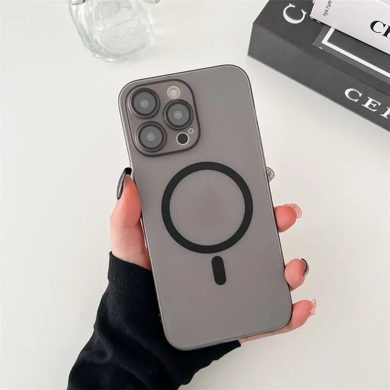Ultra-thin magnetic frosted iPhone case in Ice Mist colours showing all-round protective design