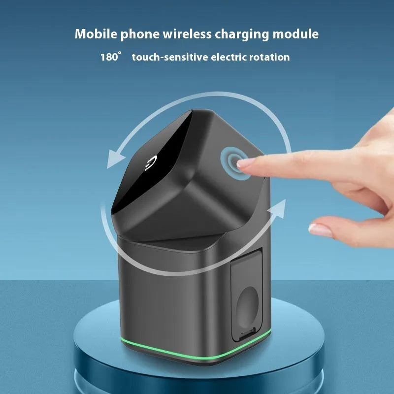Black and silver mobile phone magnetic wireless charging stand with rotation function