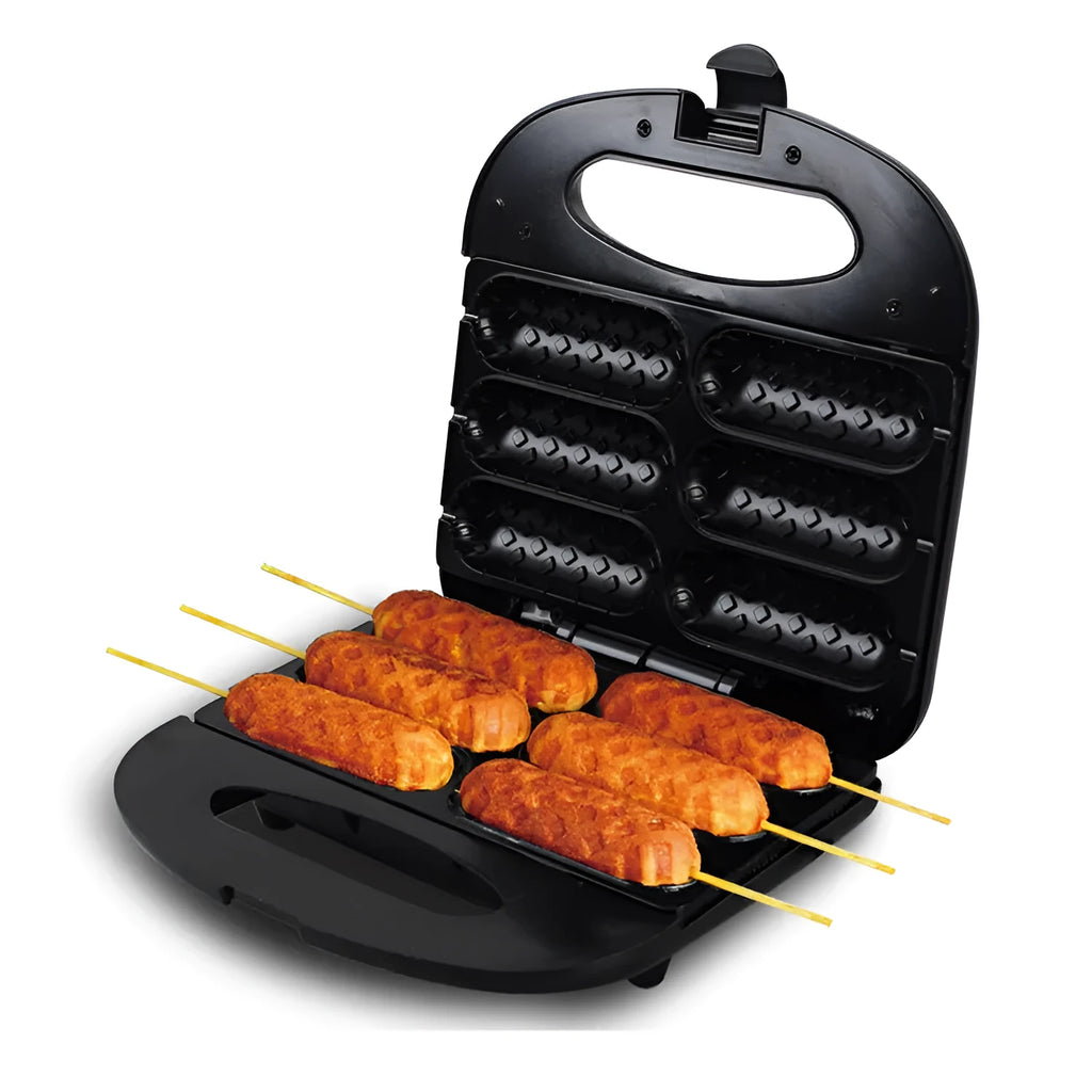 Black automatic sausage machine with mechanical controls and 750W heating tube on a kitchen counter