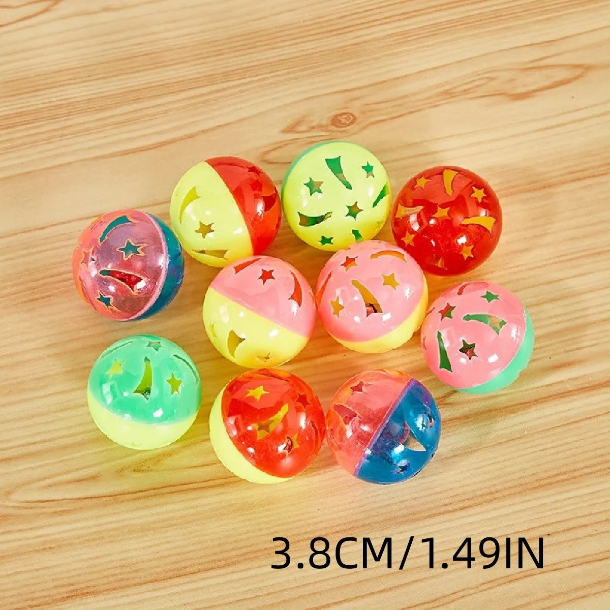 Colored plastic bell mesh hollow sound cat teasing ball in rainbow colour