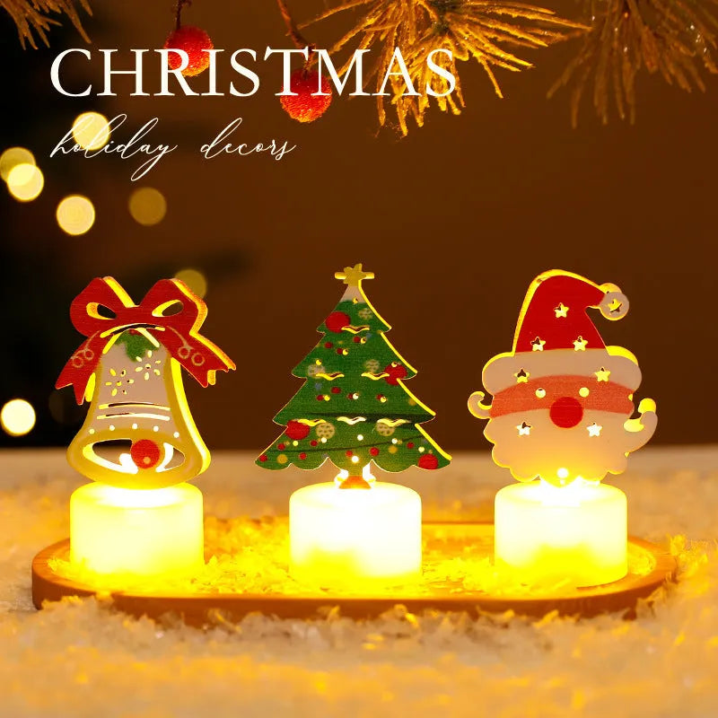LED electronic candle lights including Santa Claus, snowman, Christmas tree, and bell shapes