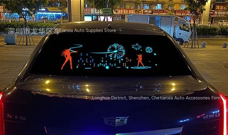 Long rectangular car interior rhythm light with electroluminescent panel showing a graphic design.