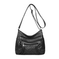 Soft PU casual messenger bag with multi-layer multi-pocket design in black colour