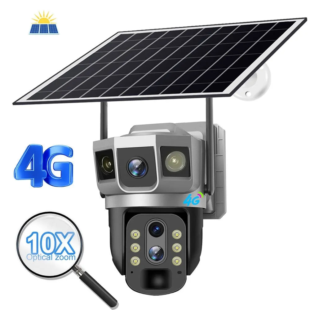 V380 outdoor security camera with solar panel and 10x zoom capability