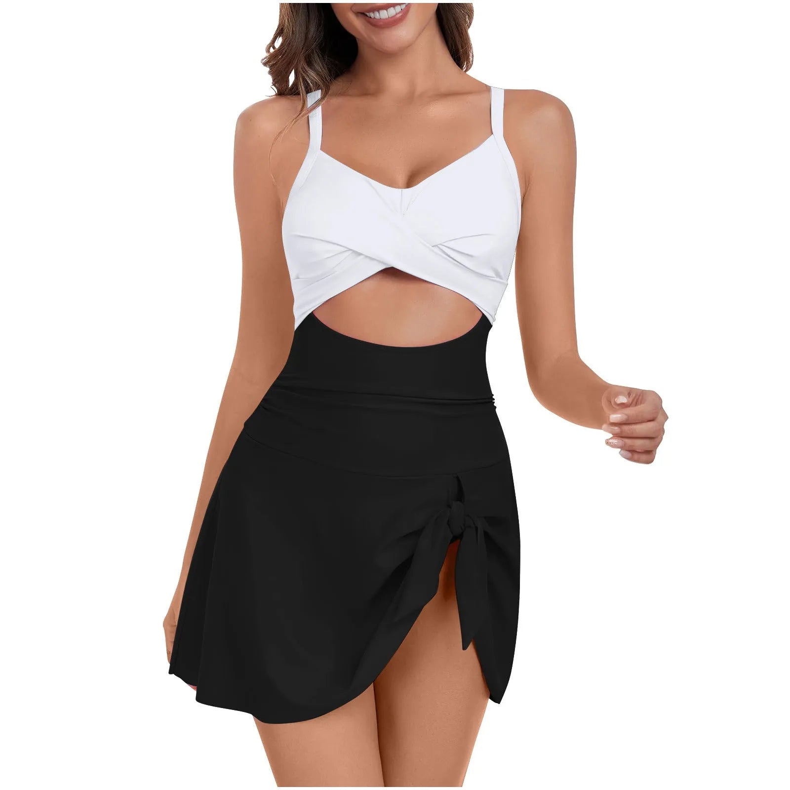 Solid colour one-piece swimsuit for swimming and wading sports in European and American sizing