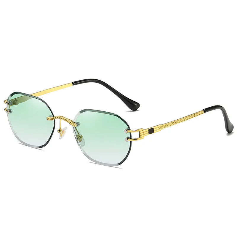 Gold trim sunglasses with gradient ocean lenses showing eight colour options including pink, blue and green variants