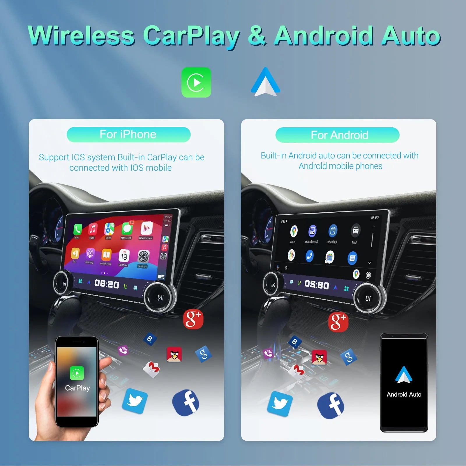 11.8-inch double knob car multimedia player with Android system and QLED screen