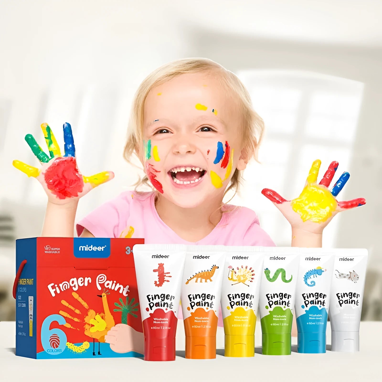 Washable finger painting graffiti tool suit for children aged 4-6 with paper materials and colour box packing